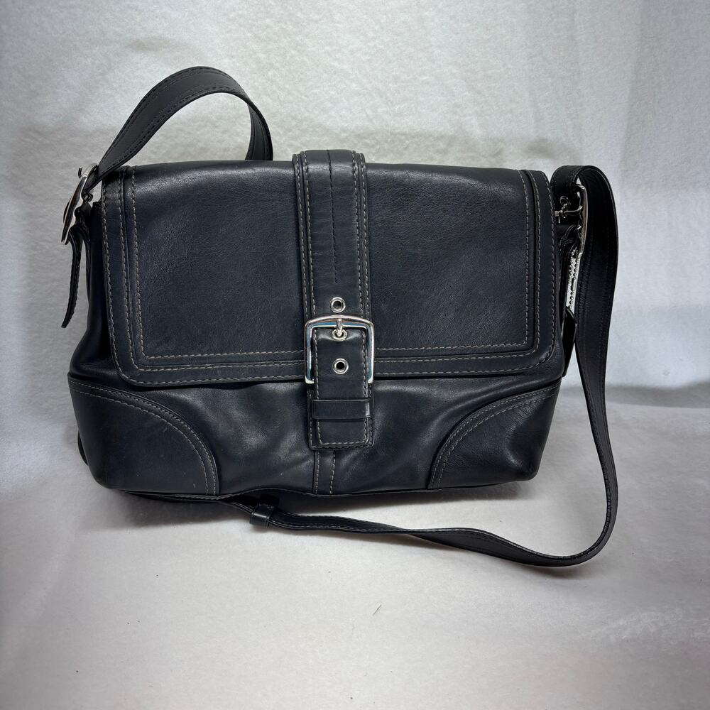 Coach Soho Flap Bag Women Small Black Leather Buckle Shoulder Handbag